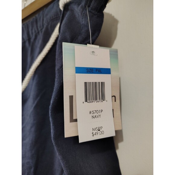 Per Se Linen Blend Pants Womens XL Petite Navy Relaxed Pull On Beachy Classic - Picture 2 of 10